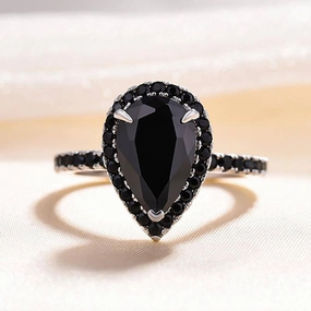 Artistic Mood Louily Unique Pear Cut Halo Black Diamond Engagement Ring In Sterling Silver