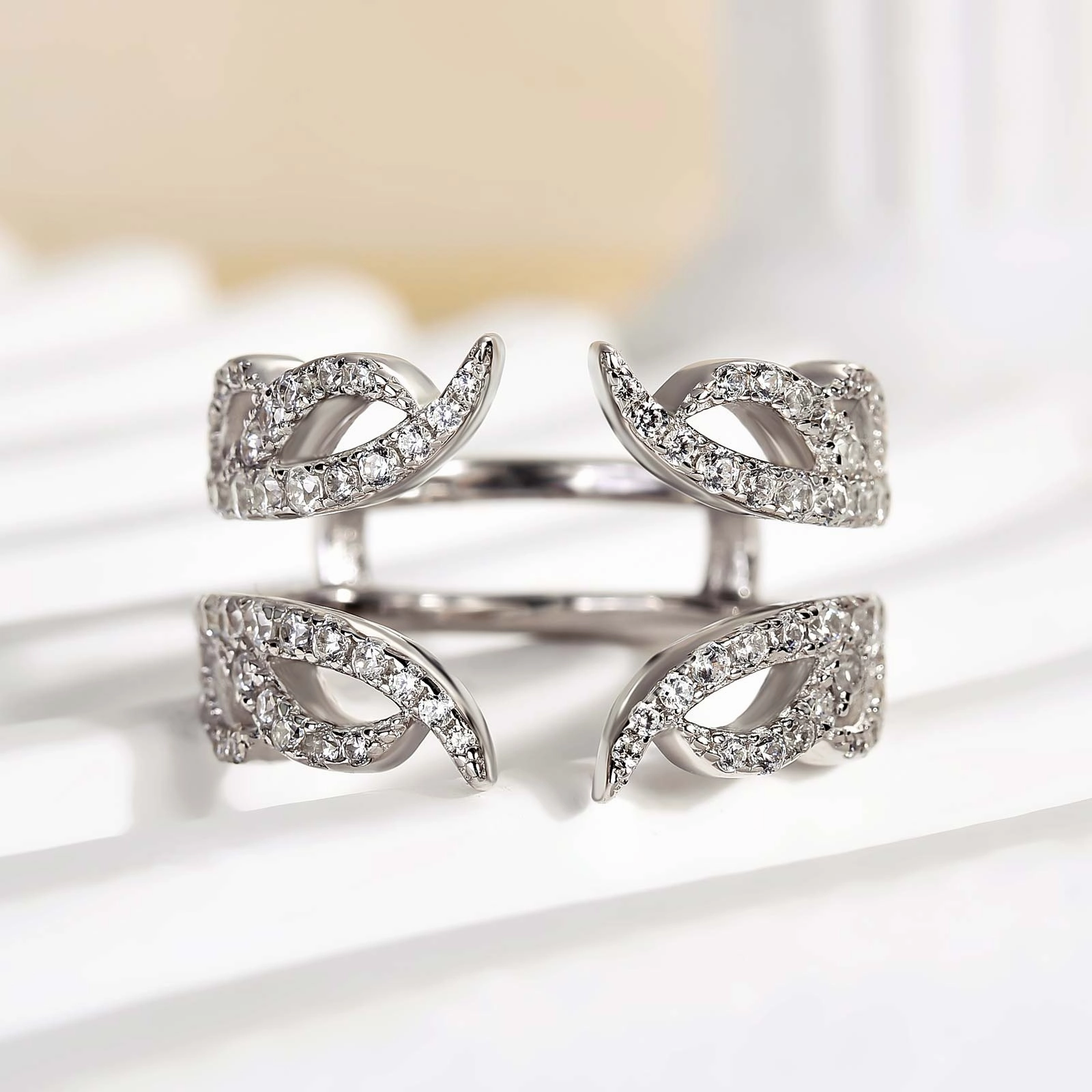 Muted Mood Custom Finish Louily Unique White Gold Open Wedding Band In Sterling Silver