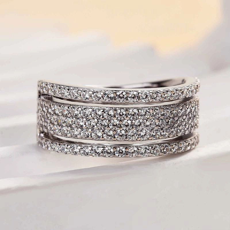 Louily Unique Wide Women's Wedding Band In Sterling Silver Opulent Detail