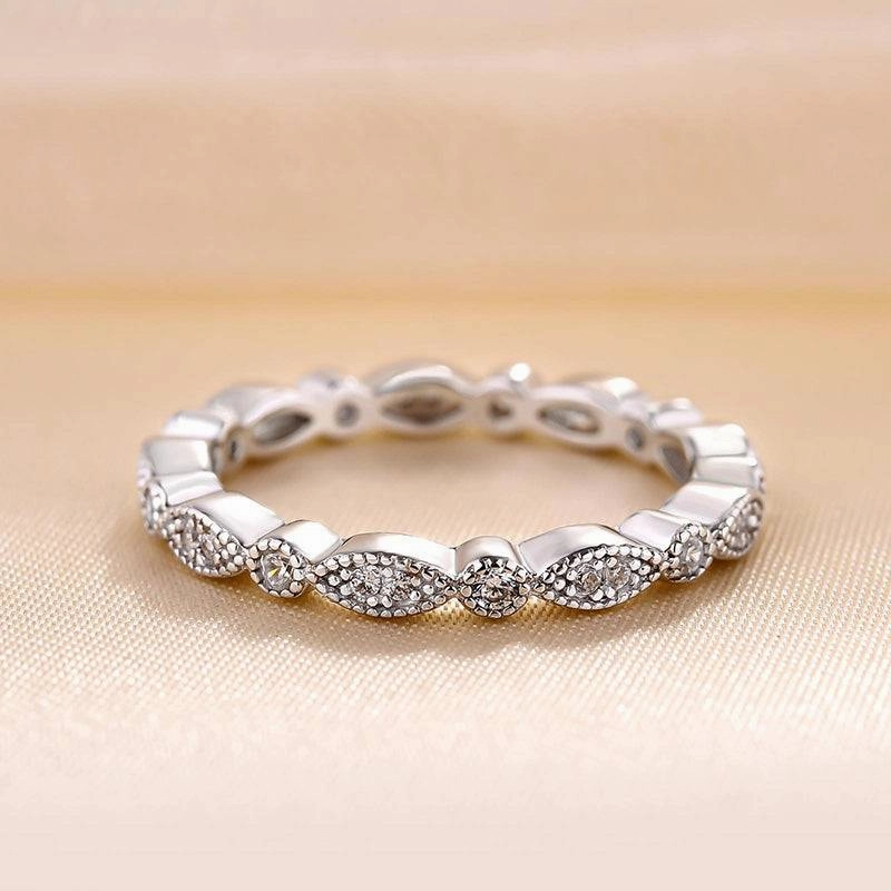 Louily Vintage Full Eternity Art Deco Stacking Women's Wedding Band In Sterling Silver Elegant Creations Essential Pair