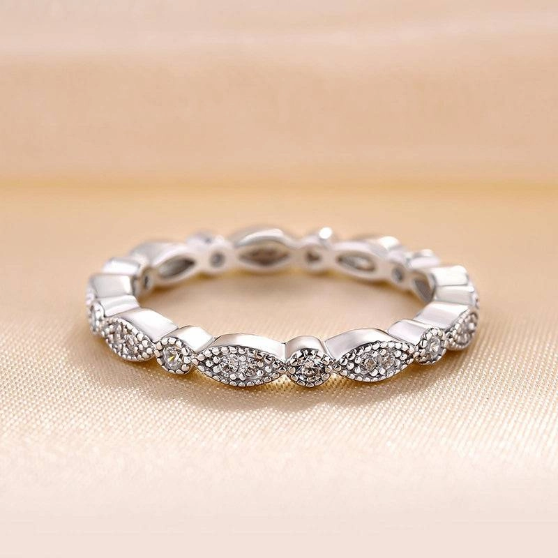 Layering Choice Louily Vintage Full Eternity Art Deco Stacking Women's Wedding Band In Sterling Silver