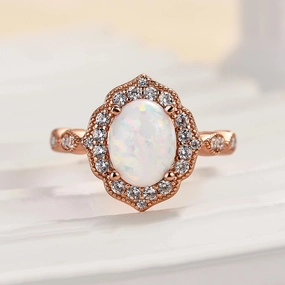 Louily Vintage Rose Gold Oval Cut Opal Engagement Ring In Sterling Silver Dynamic Detail