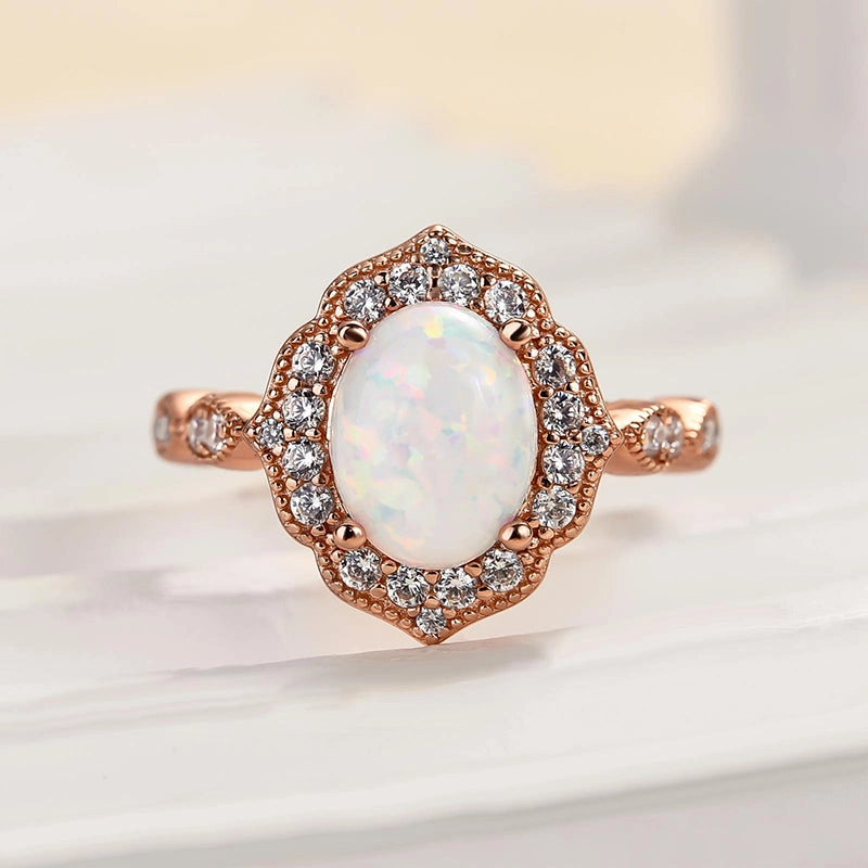 Louily Vintage Rose Gold Oval Cut Opal Engagement Ring In Sterling Silver Unique Finish