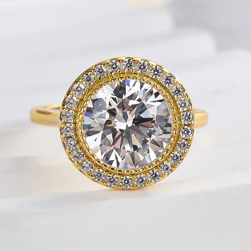 Louily Vintage Yellow Gold Halo Round Cut Engagement Ring Evening Sparkle