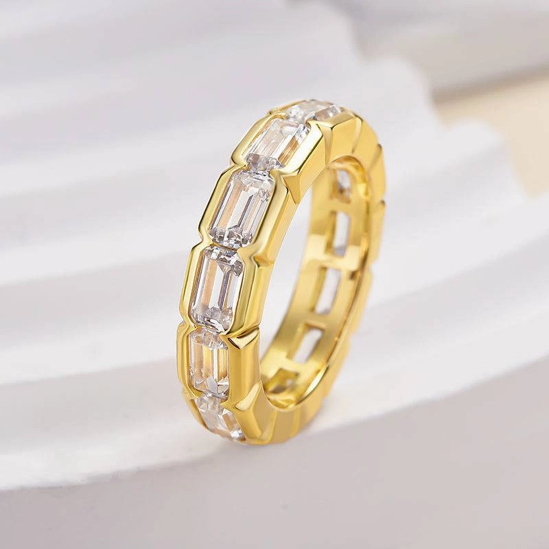 Party Ready unique touch Louily Yellow Gold Bezel Emerald Cut Women's Wedding Band In Sterling Silver