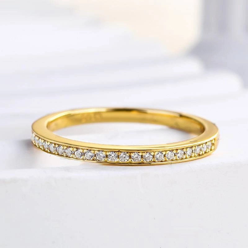 Subtle Touch Gentle Shine Louily Yellow Gold Channel Set Curved Half Wedding Band