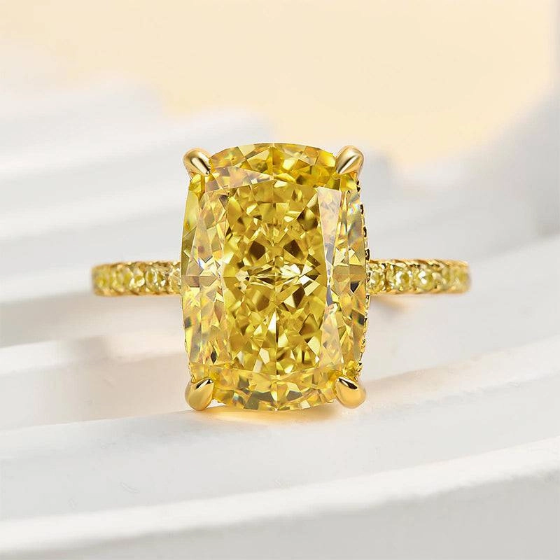 Louily Yellow Gold Elongated Cushion Cut Yellow Sapphire Engagement Ring In Sterling Silver Cool Accent Versatile Design