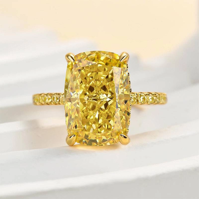 Stunning Detail Everyday Essential Louily Yellow Gold Elongated Cushion Cut Yellow Sapphire Engagement Ring In Sterling Silver