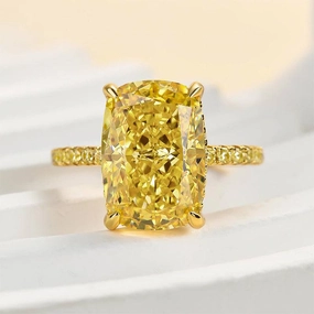 Louily Yellow Gold Elongated Cushion Cut Yellow Sapphire Engagement Ring In Sterling Silver Cool Accent Versatile Design