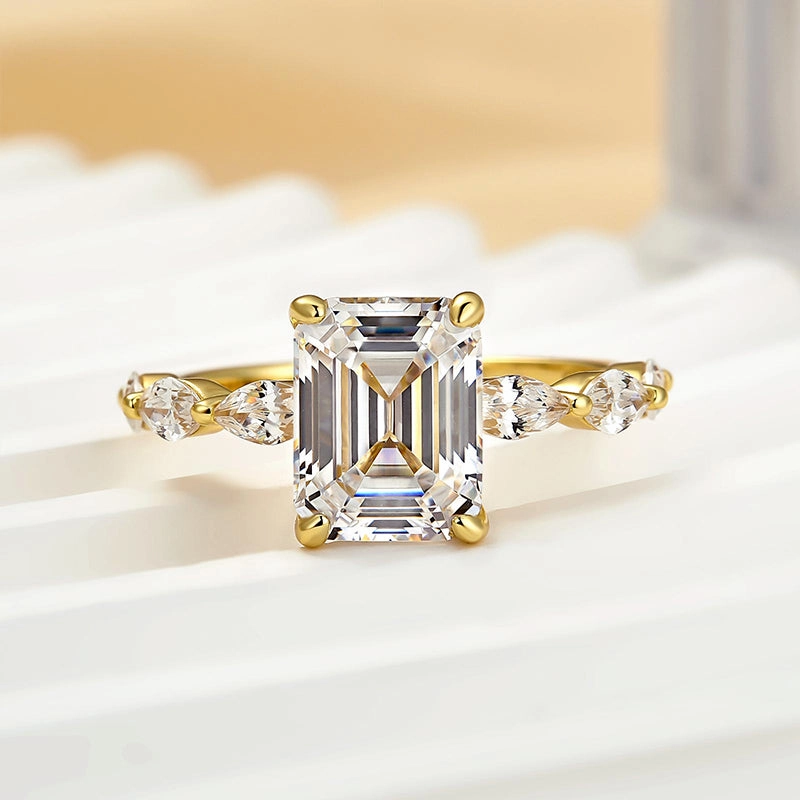 Gift For Her Elegant Spark Louily Yellow Gold Emerald Cut Engagement Ring For Women