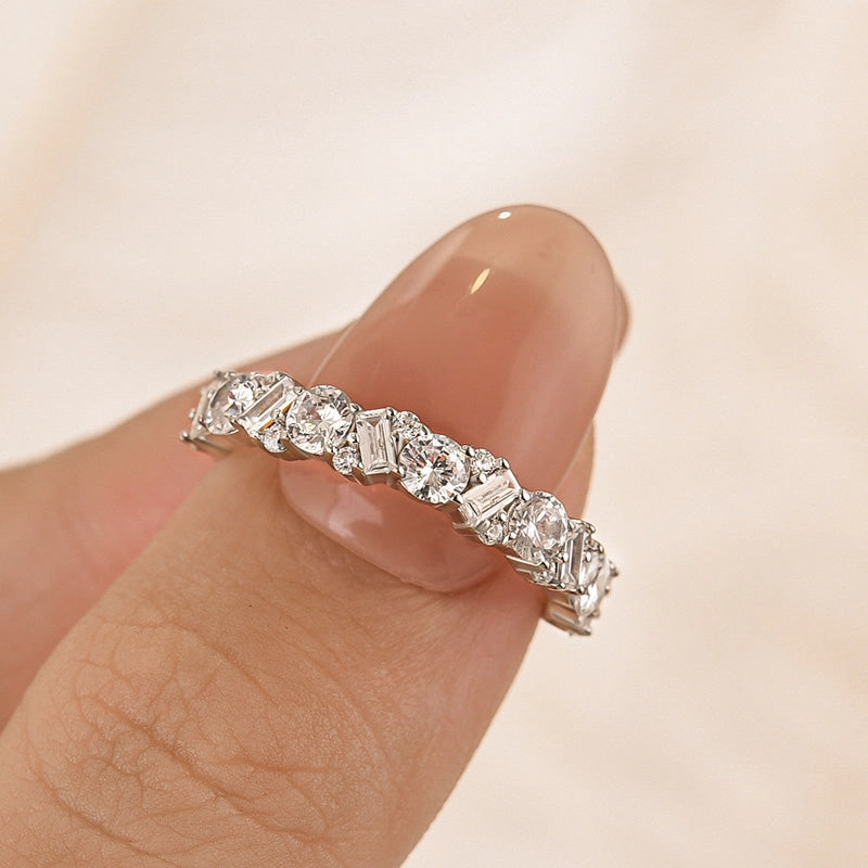 Louily Yellow Gold Round Cut & Emerald Cut Wedding Band In Sterling Silver Elite Shape Stunning Detail