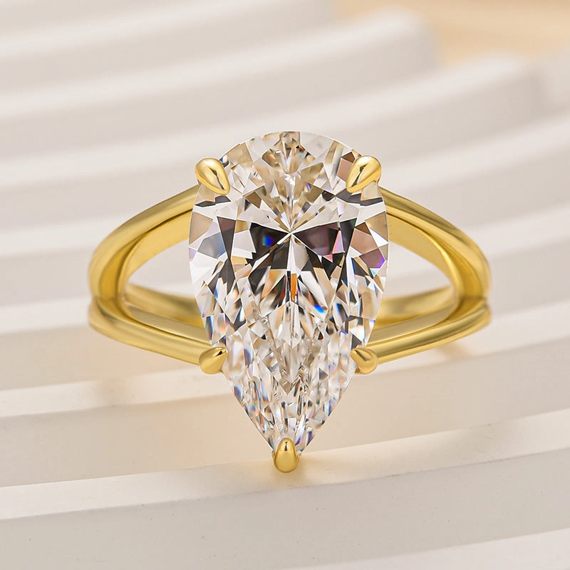 Quiet Look Louily Yellow Gold Split Shank Pear Cut Engagement Ring In Sterling Silver