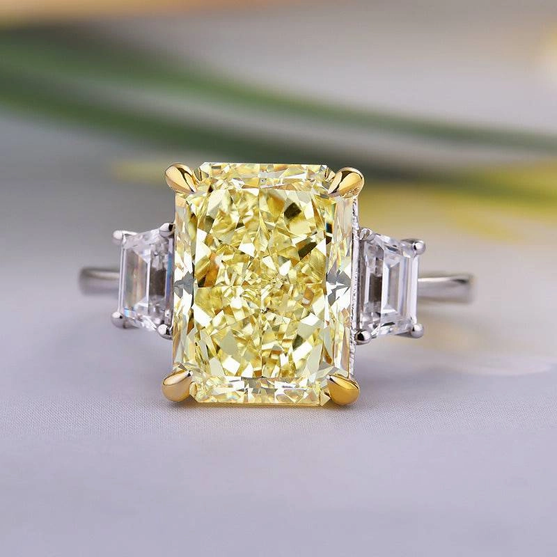 Louily Yellow Sapphire Three Stone Radiant Cut Engagement Ring In Sterling Silver Perfect Fit Stylish Design