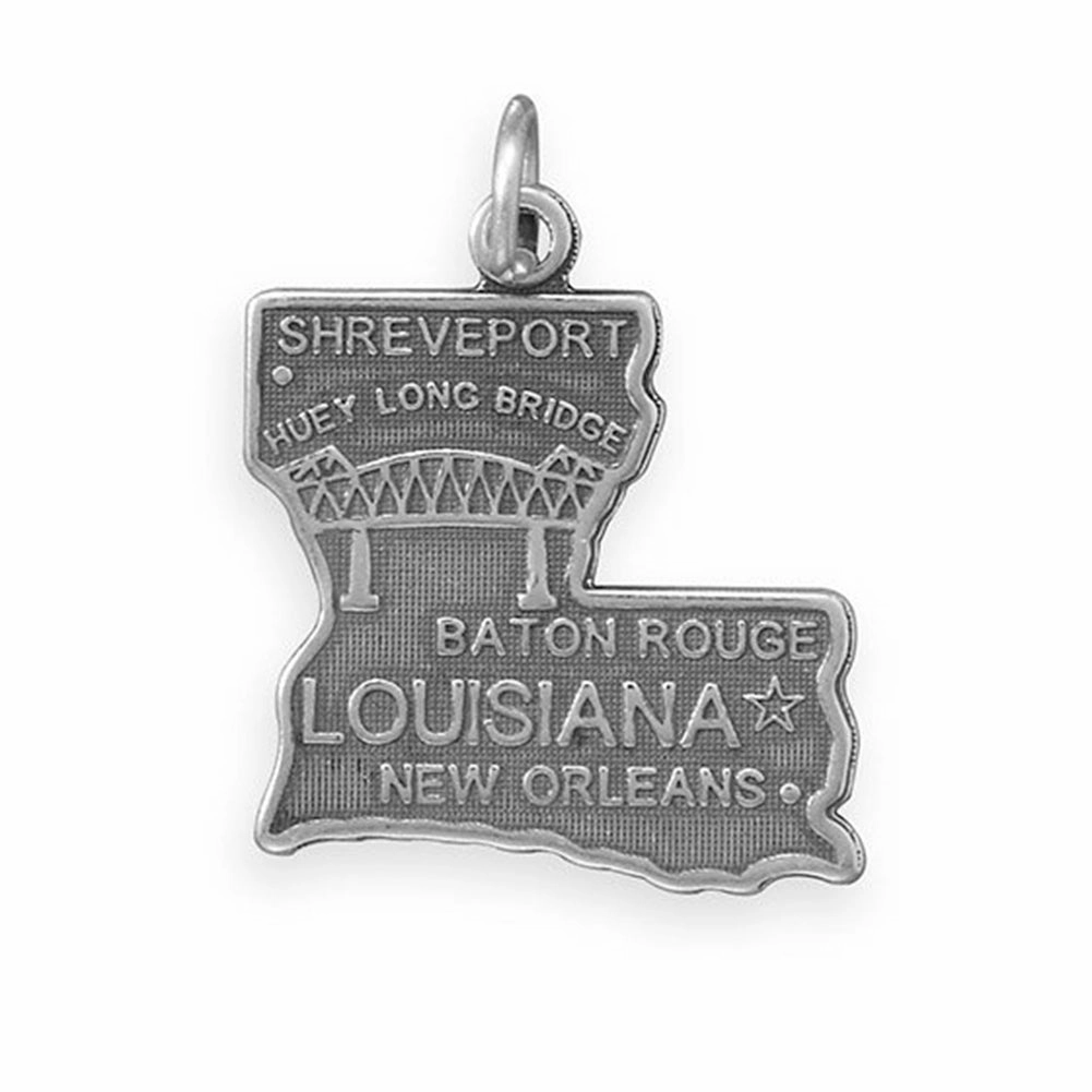 Flawless Cut Louisiana State Charm Antiqued Sterling Silver