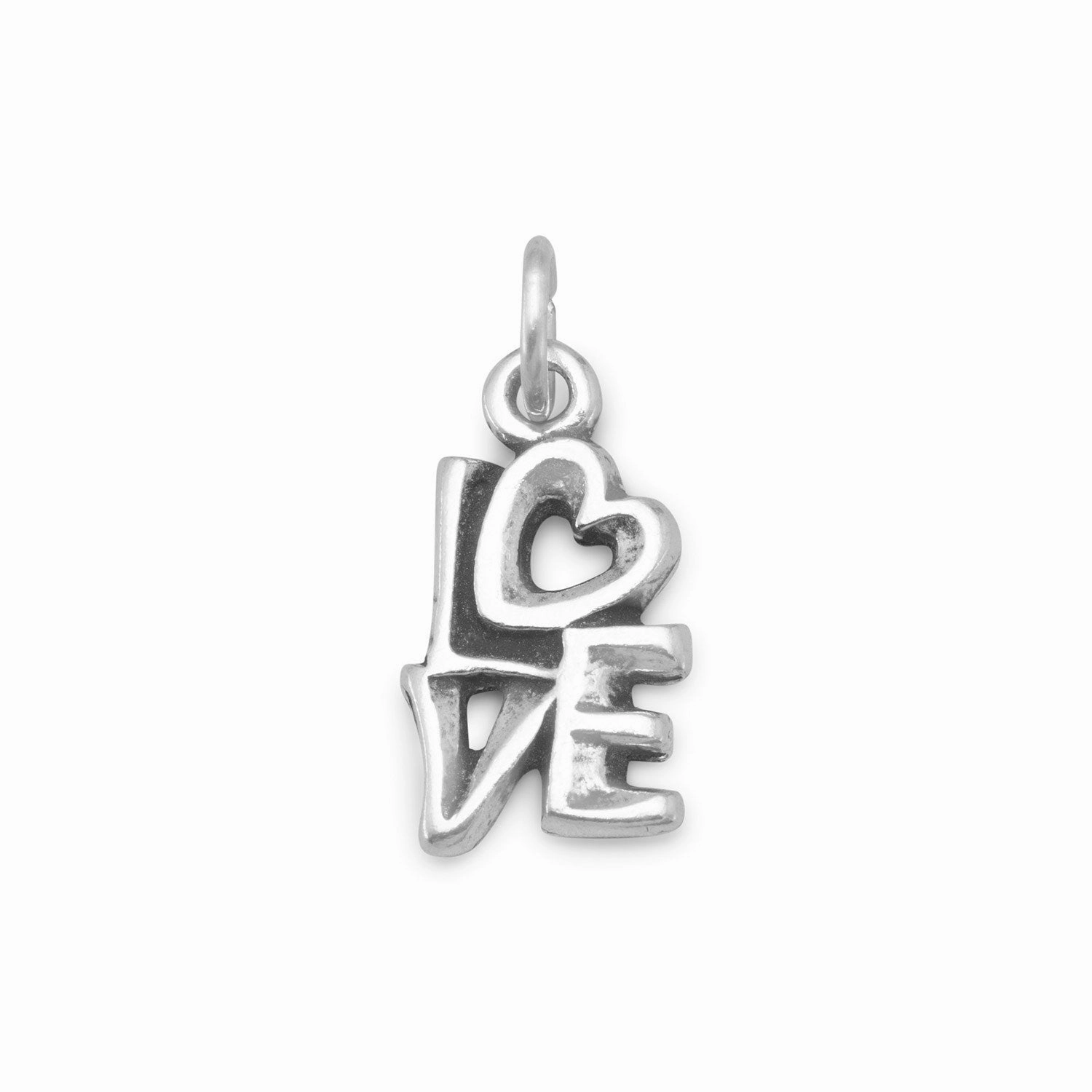 Bold piece Love Charm with Heart Antiqued Finish Sterling Silver