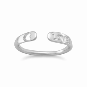 Love Heart Ring Adjustable from sizes 3 to 6 Rhodium on Sterling Silver - Nontarnish Traditional Creation