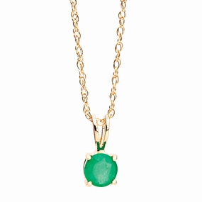 Bremer Jewelry 14K Yellow Gold Round Shape Emerald Solitaire Pendant with a 14K Yellow Gold Link Necklace (0.38ctw) Birthday gift