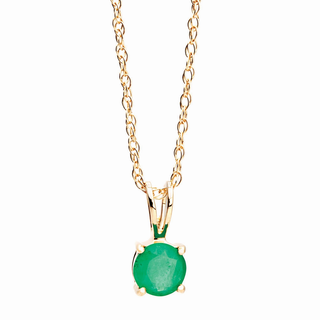 Bremer Jewelry 14K Yellow Gold Round Shape Emerald Solitaire Pendant with a 14K Yellow Gold Link Necklace (0.38ctw) Birthday gift