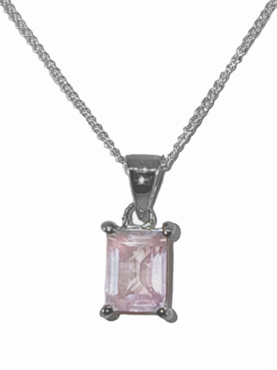 Subdued Sparkle Luxury Gifts Rose Quartz Necklace Sterling Silver 14-inch Chain
