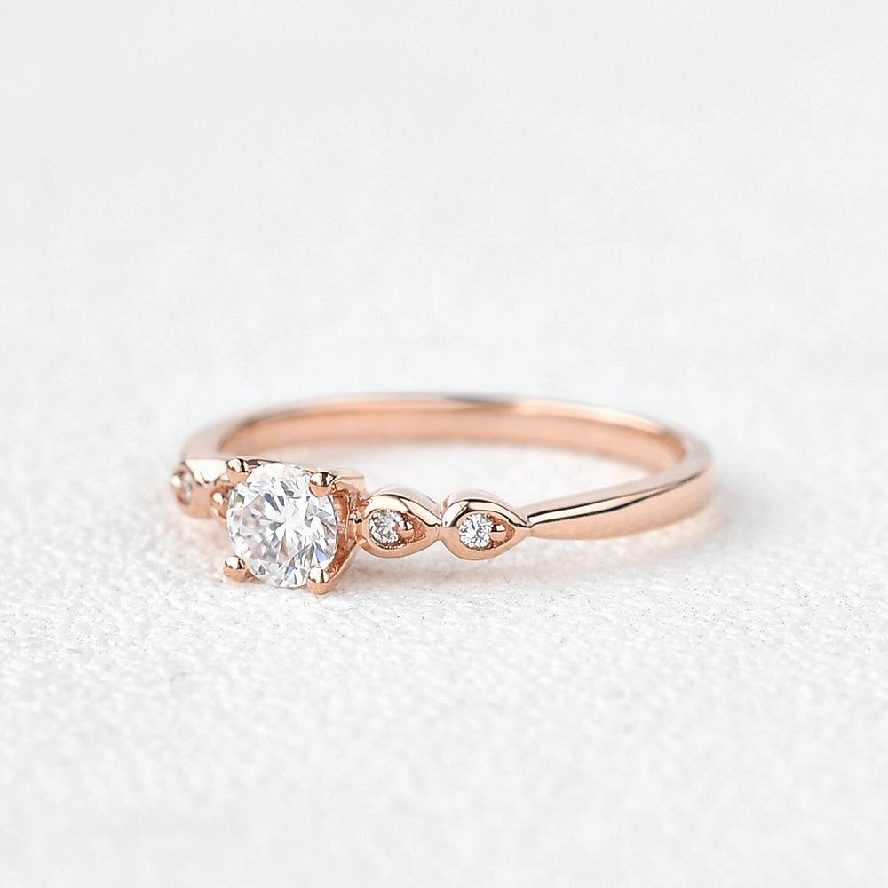 Elegant Shine Finish Dynamic Highlight 0.3ct Moissanite Rose Gold Four Prongs Ring