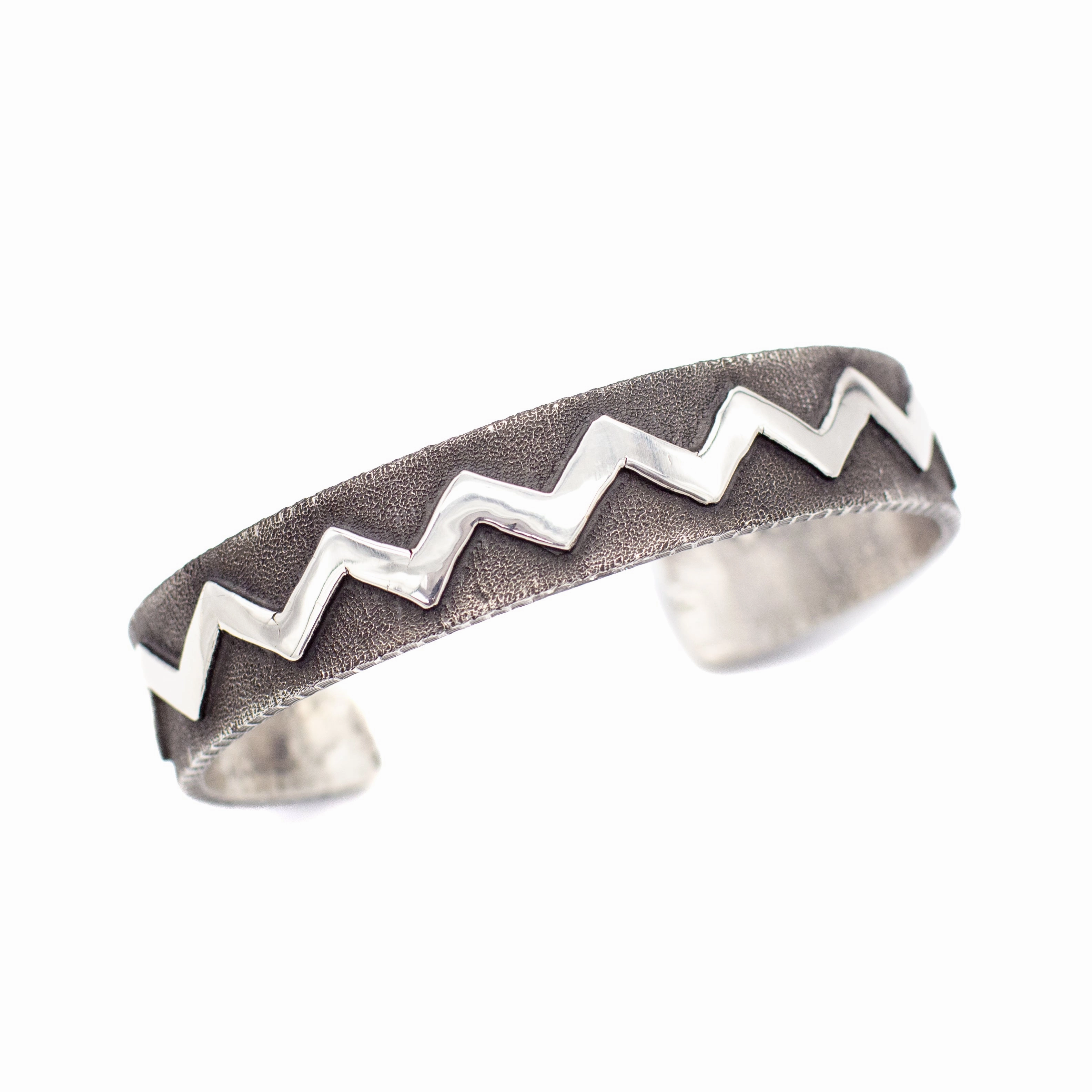 Ernest Rangel Navajo Handmade Tufa Cast Sterling Silver Cuff Bracelet Shine On
