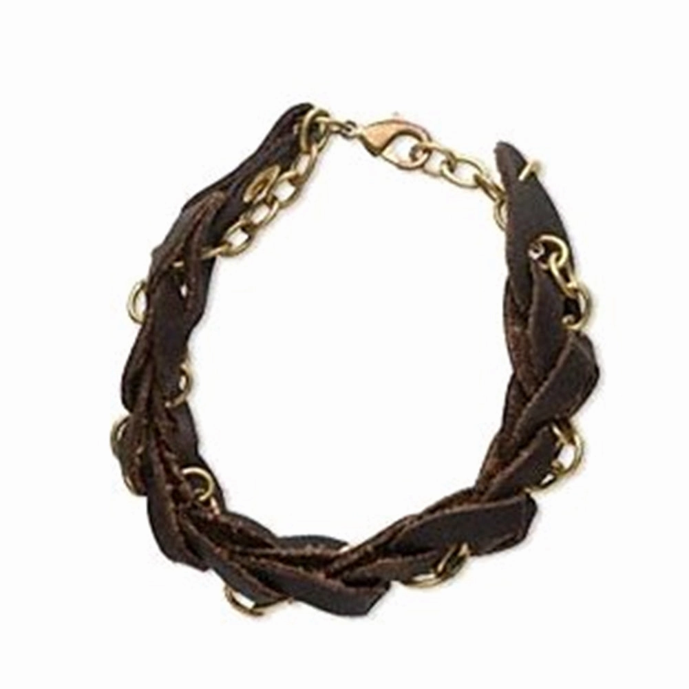 Braided Leather Bracelet with Chain 8 inches Men Women 21mm Width Evening Glow