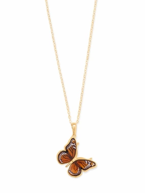 24k Gold-plated Butterfly Baltic Amber Pendant with Chain Evening Style Modern Snap