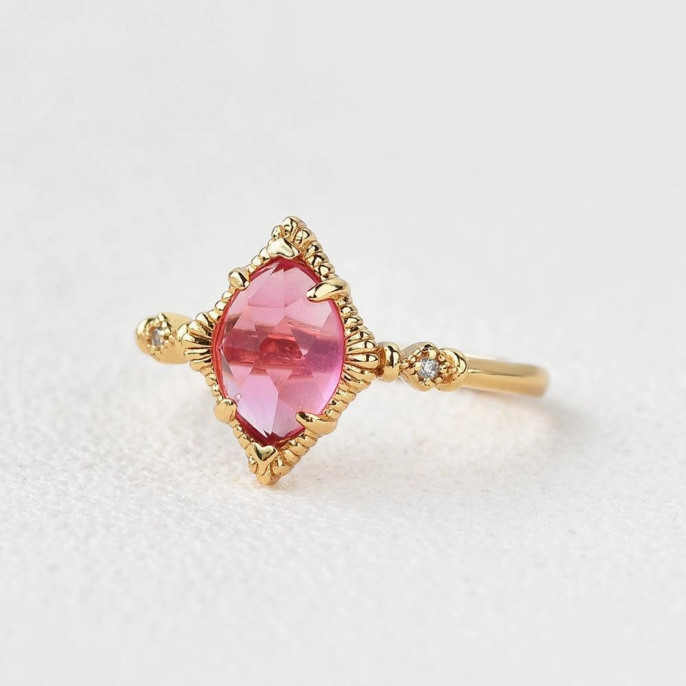 Marquise Lab Ruby Vintage Yellow Gold Ring Festive Wear Sparkle Ready