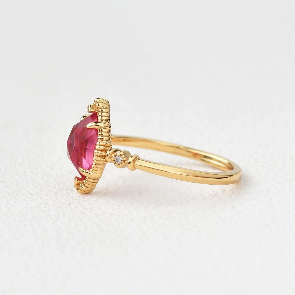 Date Ready Glamour Accessory Marquise Lab Ruby Vintage Yellow Gold Ring