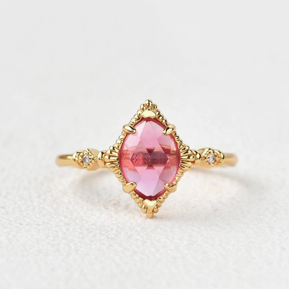Marquise Lab Ruby Vintage Yellow Gold Ring Radiant Finish Pieces Statement Ready