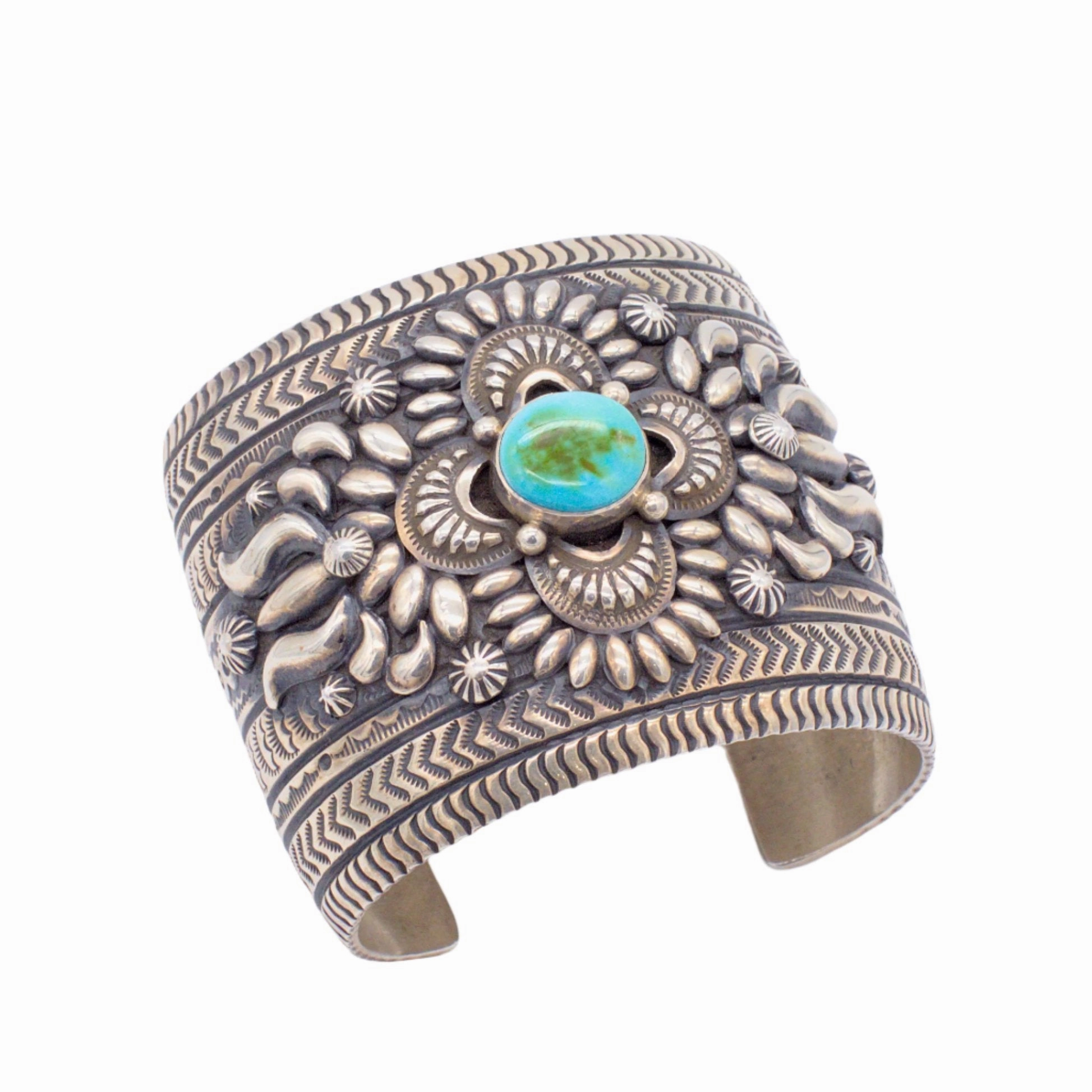 Light Touch Darryl Becenti Handmade Navajo Heavyweight Sterling Silver Turquoise Bracelet