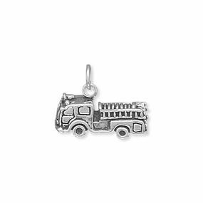 Sophisticated Shape City Elegance Fire Truck Charm 3-D Sterling Silver - Made in the USA