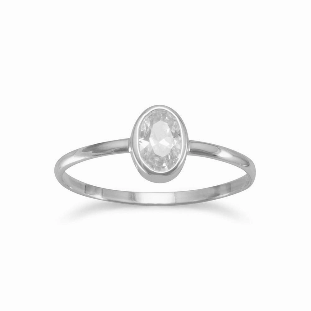 Solitaire Cubic Zirconia Oval Ring Sterling Silver, Sizes 4 to 9 Custom Decoration