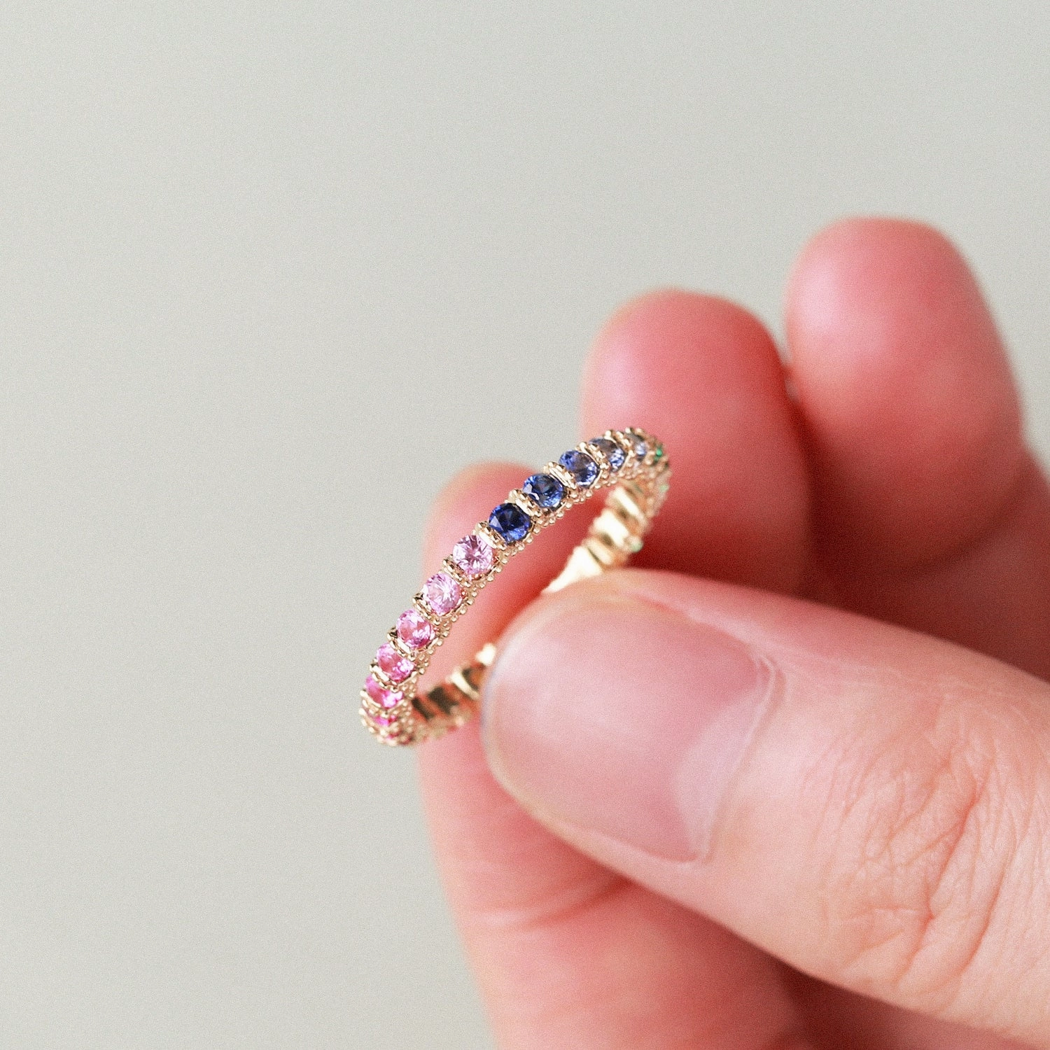 Rainbow Lab Sapphire Gemstone Full Eternity Cluster Stacking Ring Dynamic Accent Season Match