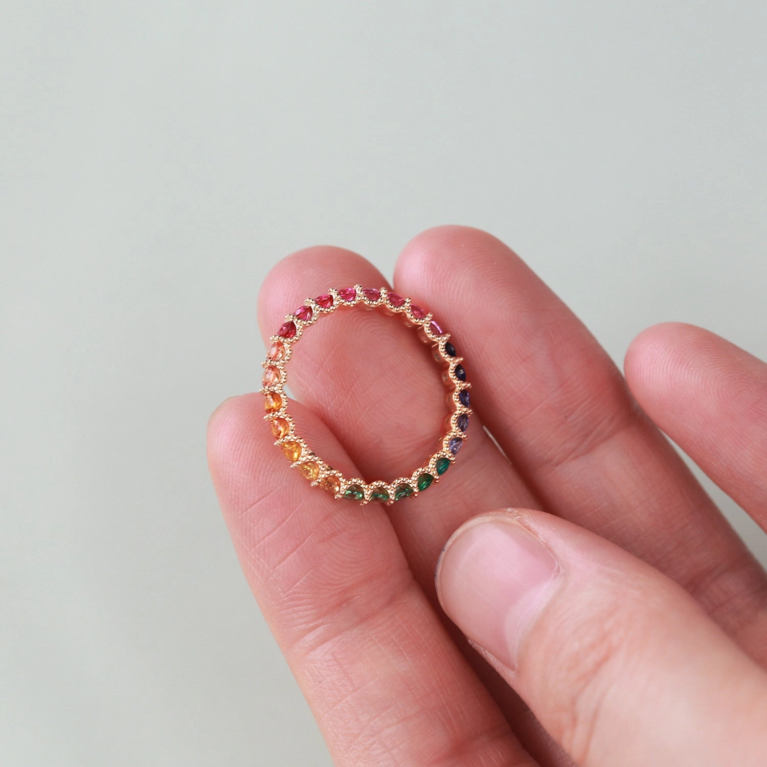 Rainbow Lab Sapphire Gemstone Full Eternity Cluster Stacking Ring Lively Accent Effortless Look