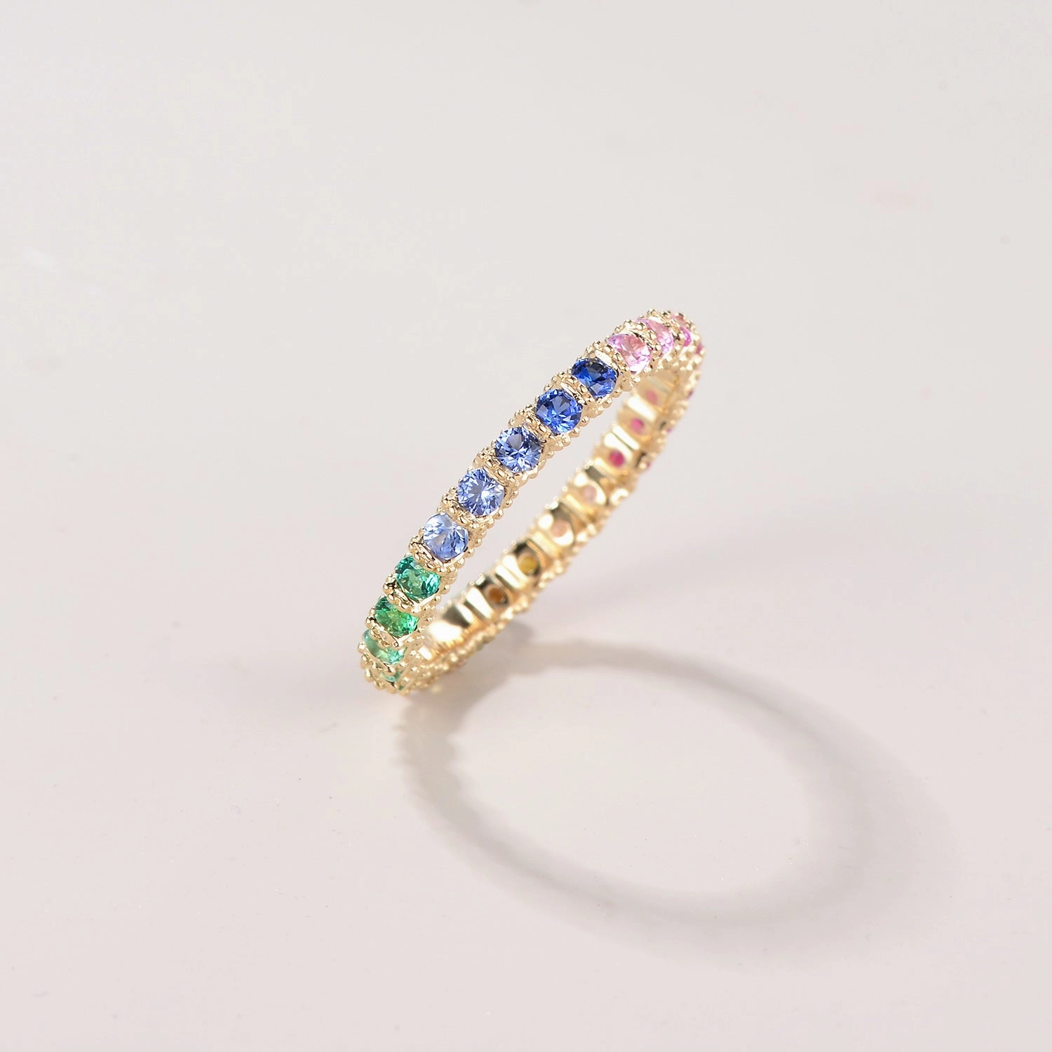 Rainbow Lab Sapphire Gemstone Full Eternity Cluster Stacking Ring Comfort Mood