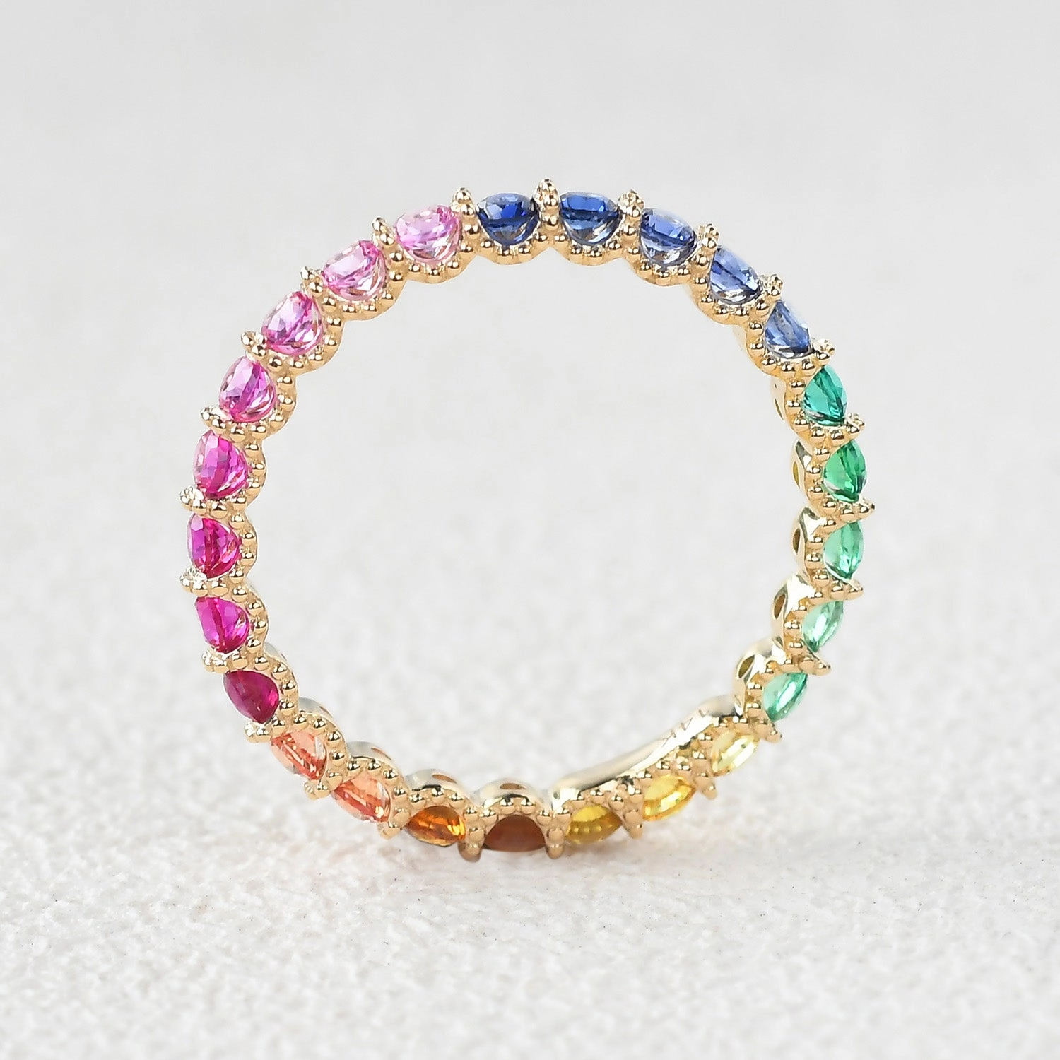 Precious Gifts Rainbow Lab Sapphire Gemstone Full Eternity Cluster Stacking Ring