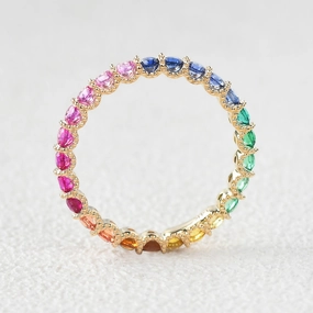 Precious Gifts Rainbow Lab Sapphire Gemstone Full Eternity Cluster Stacking Ring