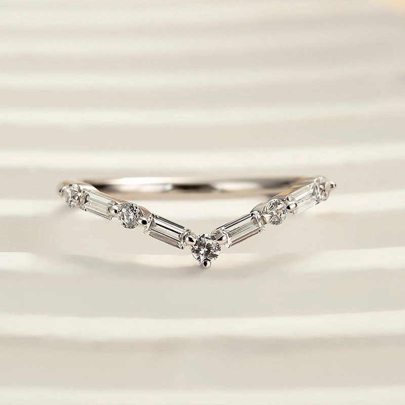 Louily Exclusive V-shaped Design Half Eternity Wedding Band Sophisticated Sparkle