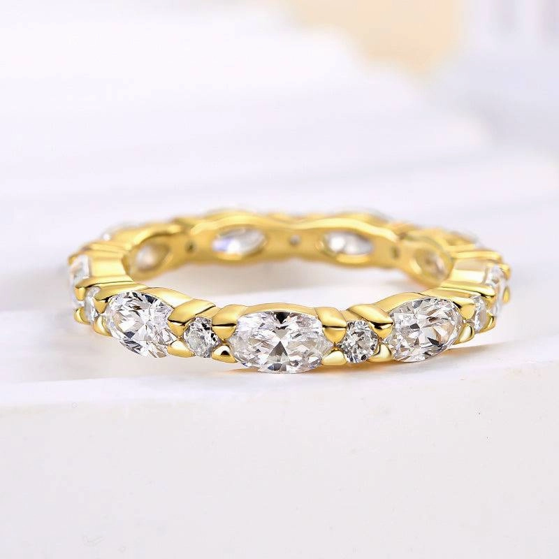 Louily Exclusive Oval Cut Wedding Band For Women In Sterling Silver Bold Lines Soft Focus