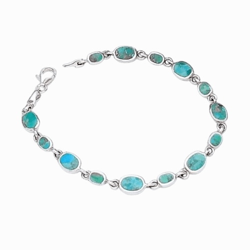 Sterling Bracelet With 13 Turquoise Links Vibrant Shine Finish Classic Jewelry Design
