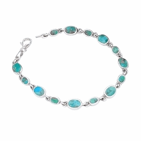 Sterling Bracelet With 13 Turquoise Links Vibrant Shine Finish Classic Jewelry Design