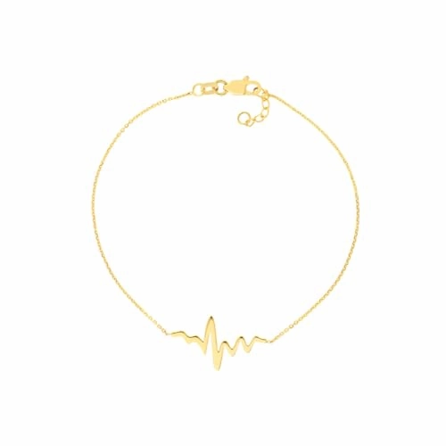 14k Yellow Gold Heartbeat Chain Bracelet - Adjustable Length Minimal Sparkle