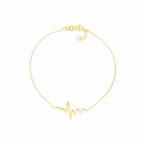 14k Yellow Gold Heartbeat Chain Bracelet - Adjustable Length Minimal Sparkle