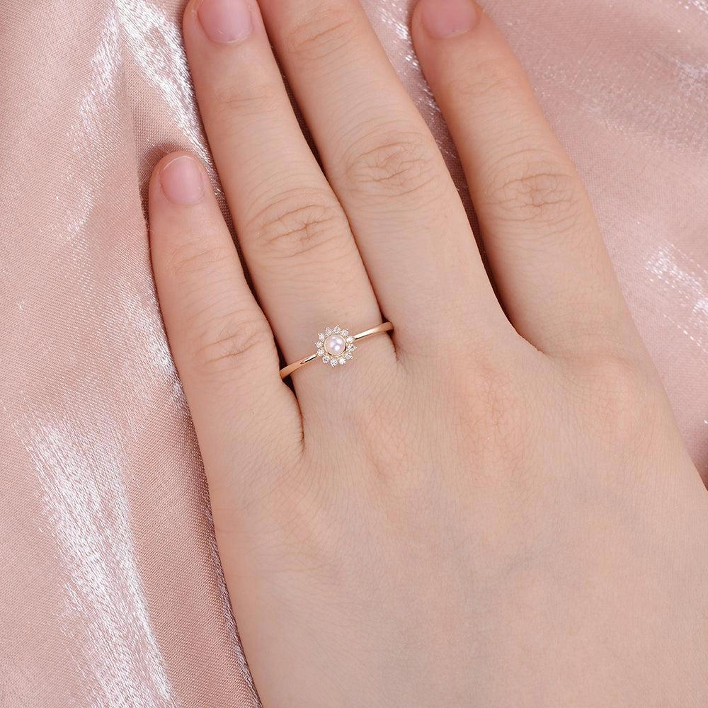 Handmade Craft Mini Natural Pearl Yellow Gold Ring