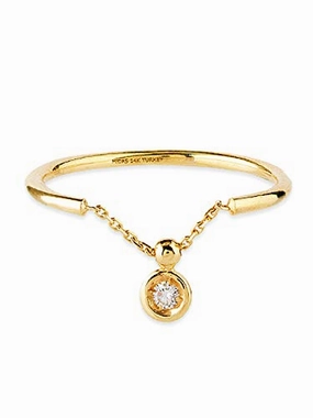 14k Yellow Gold Diamond Ring with Chain and Charm Fashion Pulse Vintage Mood