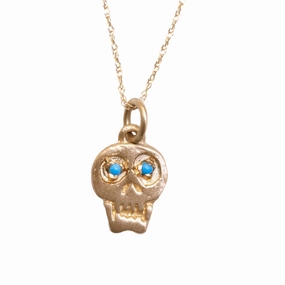 Charmed Skull Turquoise Necklace -  14k Gold Value Ornament Effortless Present