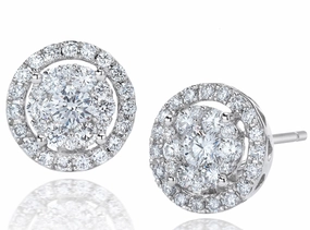 Round Solitaire/Stud Diamond Earrings in 18K White Gold (.77ctw) Luxurious Finish