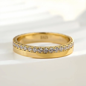 Louily Fashion Yellow Gold Round Cut Wedding Band In Sterling Silver Classic Fashion Minimalist Piece