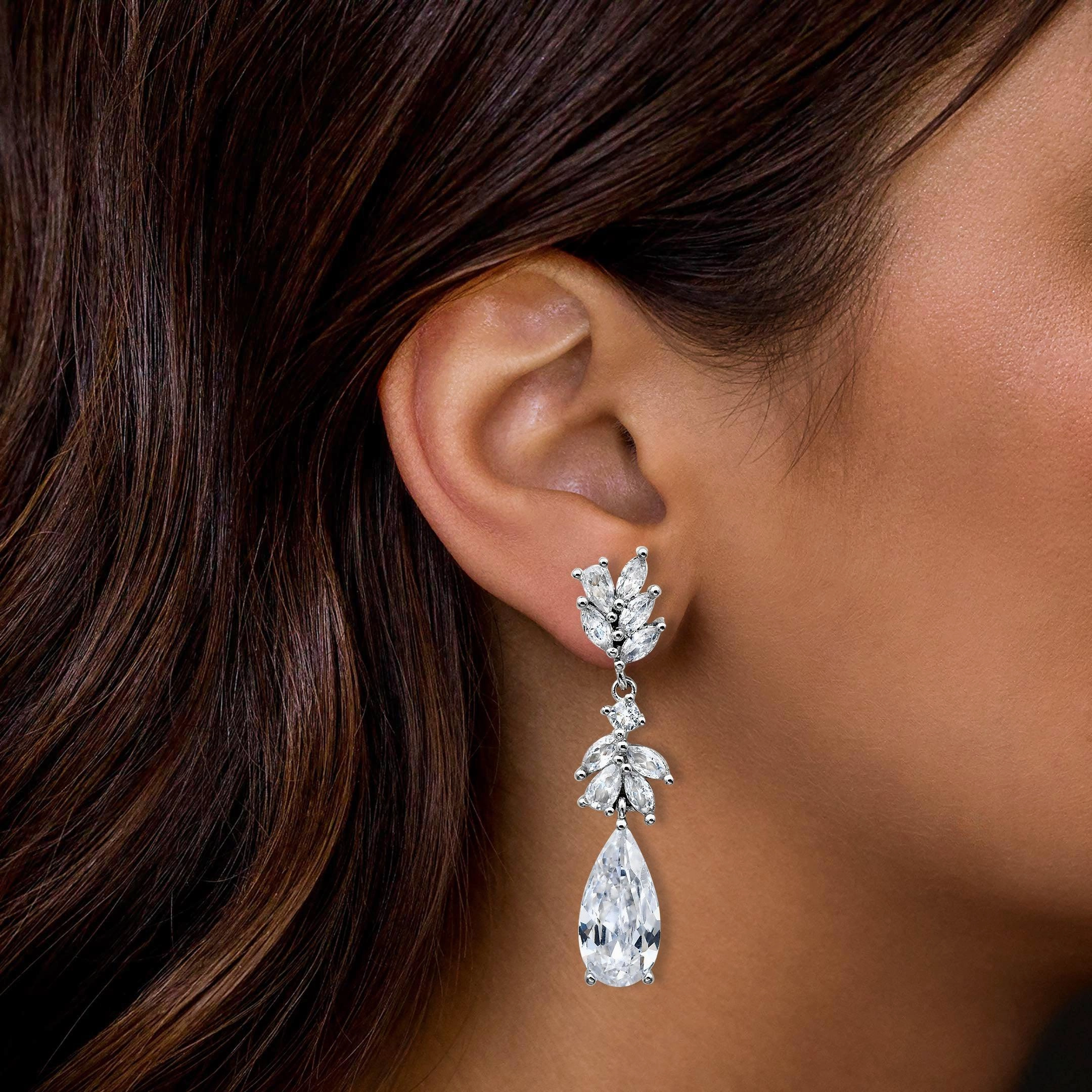 Felicegals Stimulated Diamond Floral Drop Earrings Wedding Gift Sleek Glow